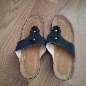 Black Floral Women's Sandals